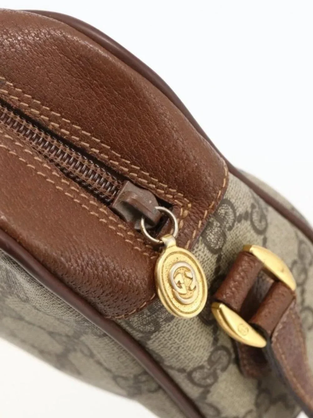 GUCCI GG Supreme Web Sherry Line Bag PVC Beige Gold 001 56 6655 Auth YKZ1519
